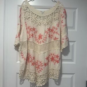 Embroidered Cream and Pink Women's Top